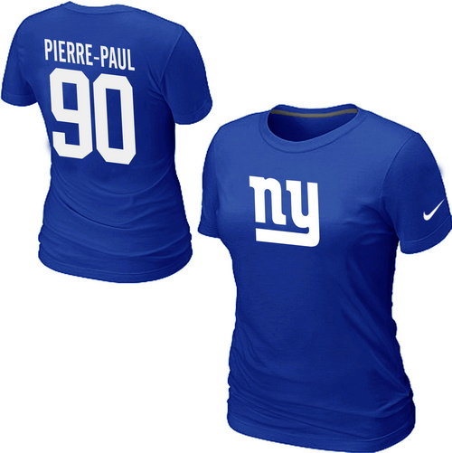 Nike New York Giants #90 Jason Pierre-Paul Name & Number Women's NFL T-Shirt - Blue